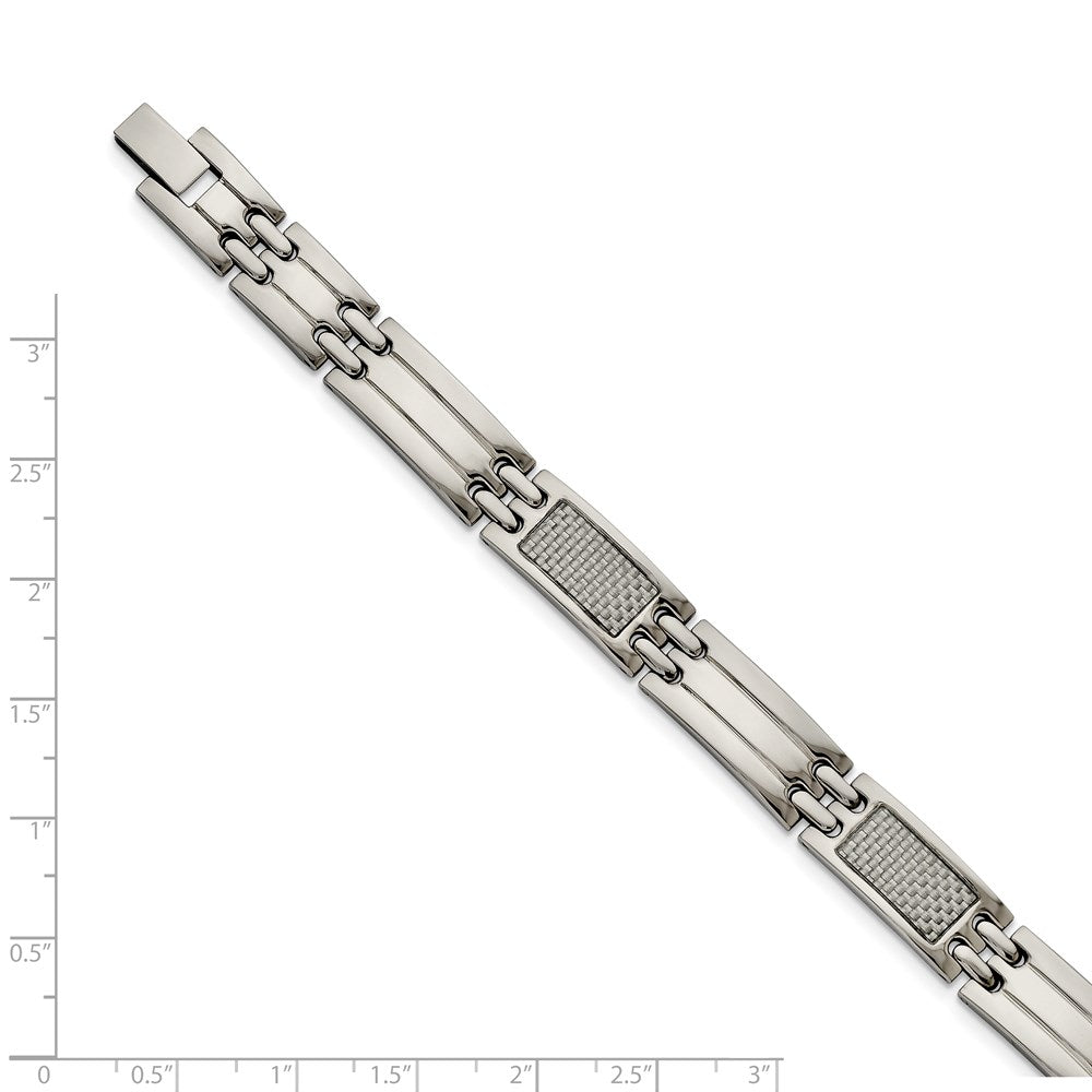 Stainless Steel Polished Grey Carbon Fiber Inlay 8.5in Bracelet 8.5 inches