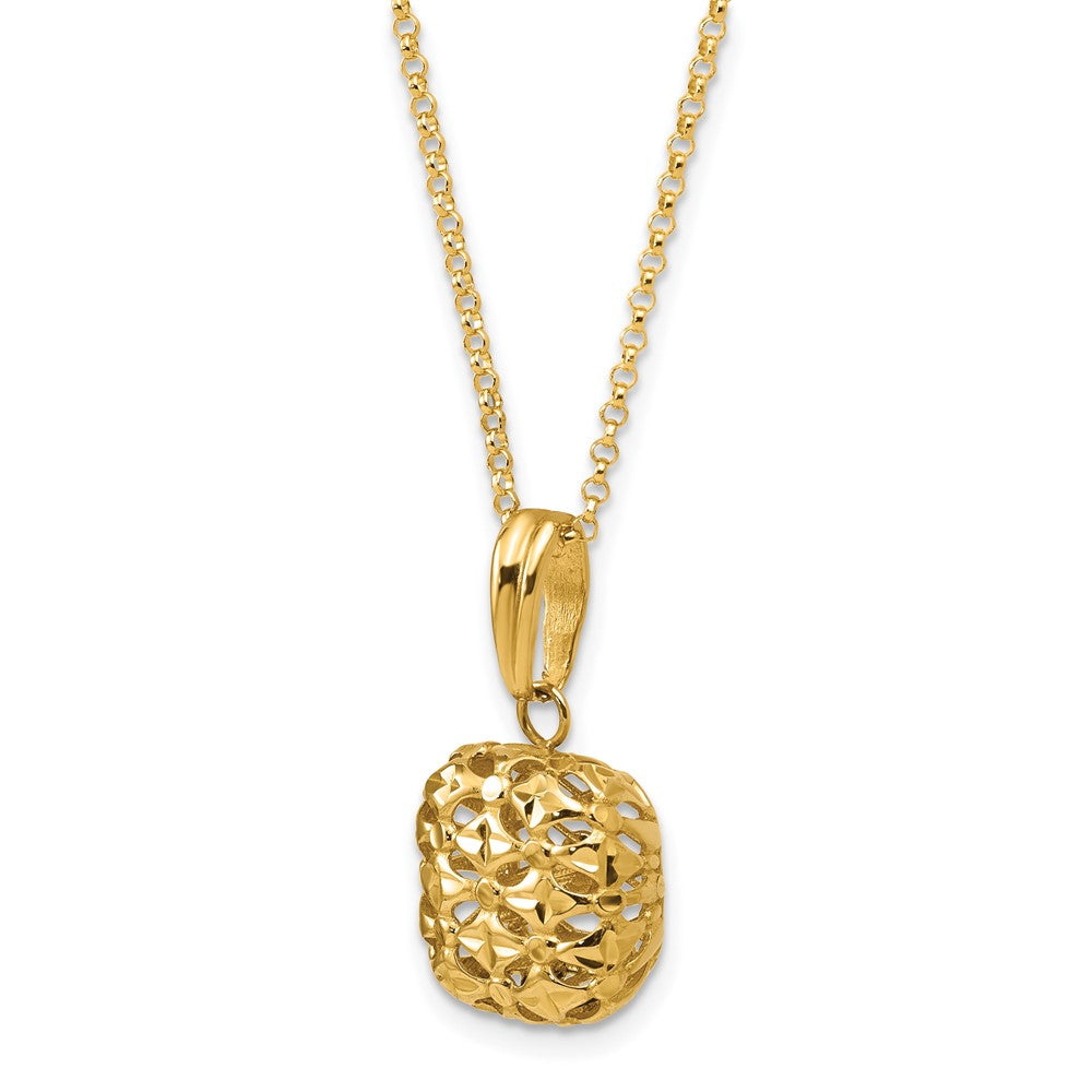 14K Polished Puffed Square Pendant Necklace