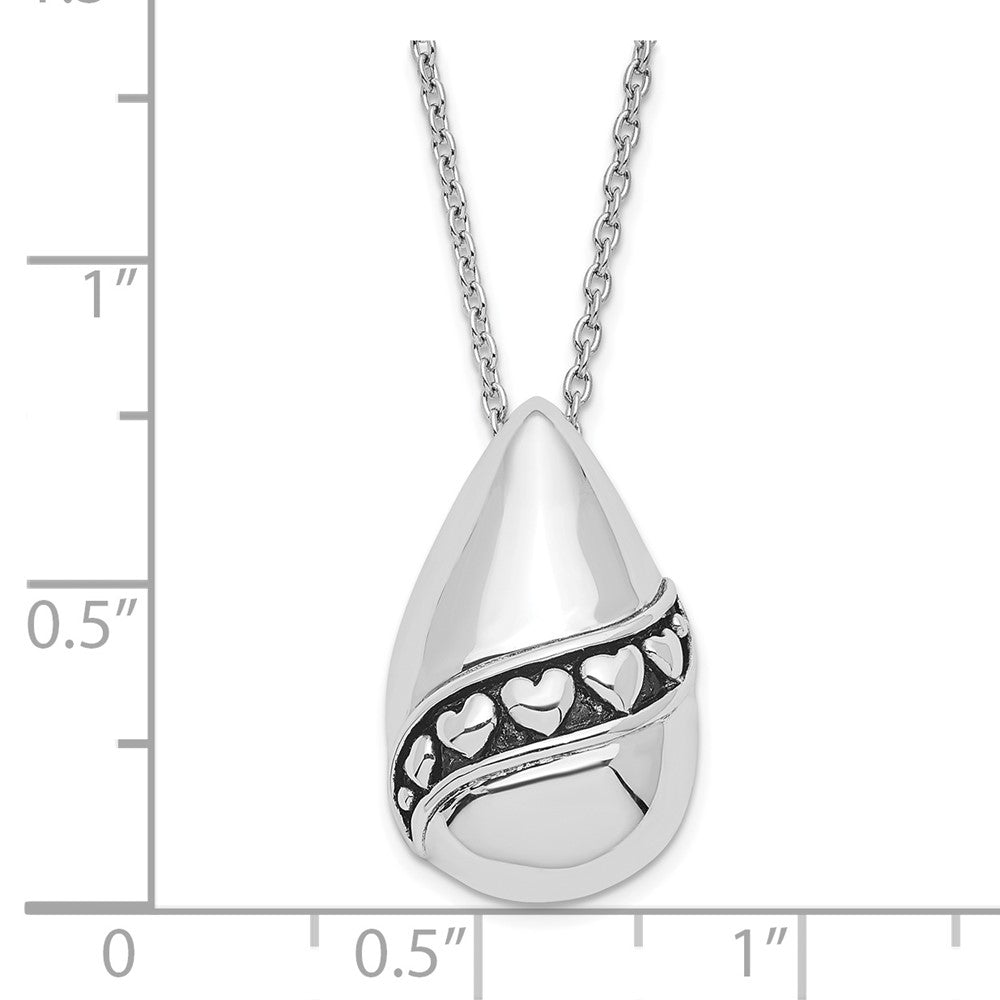 Sterling Silver Antiqued Remembrance of Love Teardrop Heart Necklace