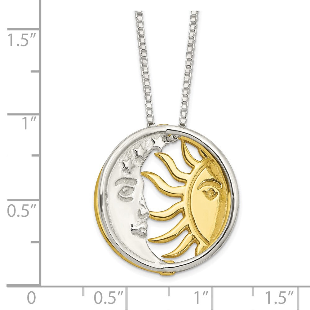 Sterling Silver & Gold-tone Polished Sun & Moon Necklace 18 Inches