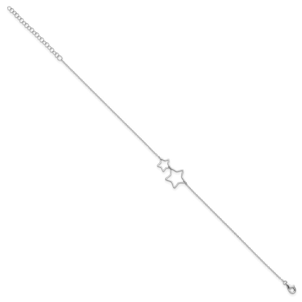Sterling Silver Rhodium-Plated Cut-Out Stars w/ 2in Ext. Anklet 9 inches