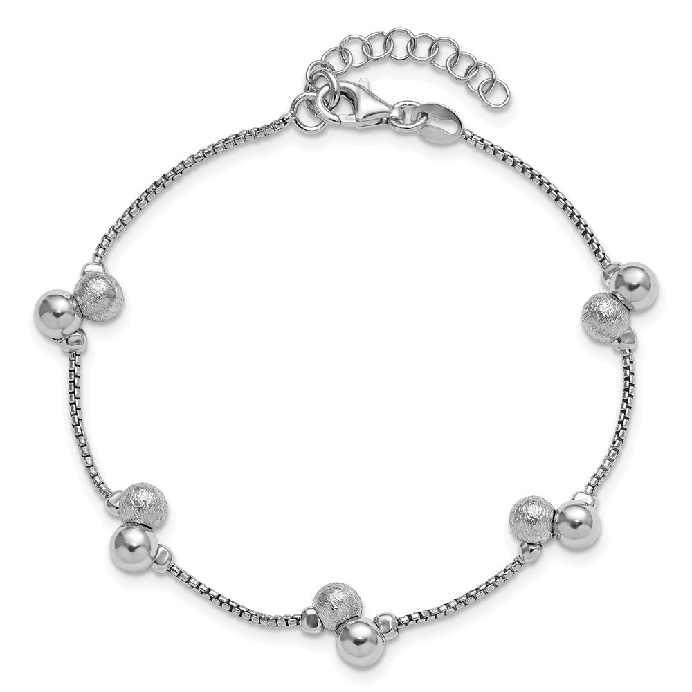 SS RH-plated Brushed and Beaded w/1in Ext Bracelet 7  inches