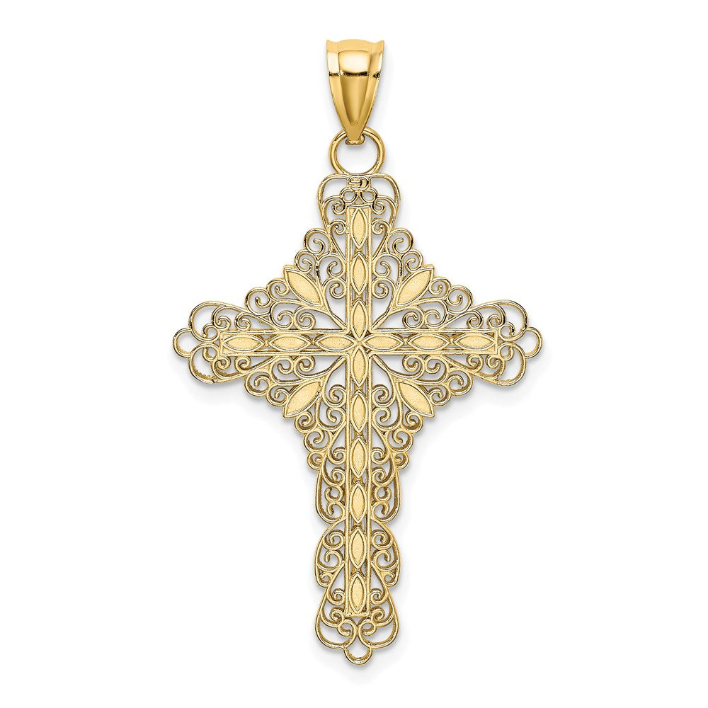 14K Blue Enamel Filigree Cross Charm