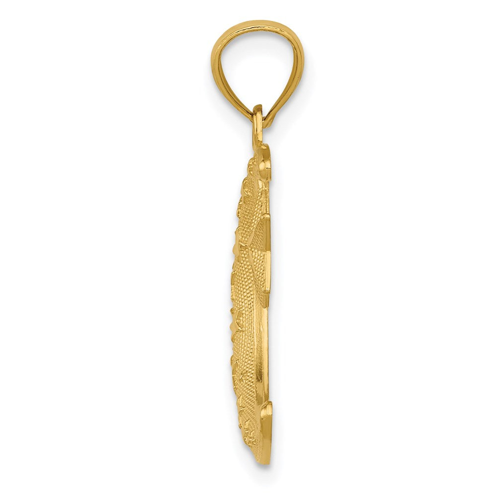 14k Gold Polished and Textured Moon and Stars Pendant
