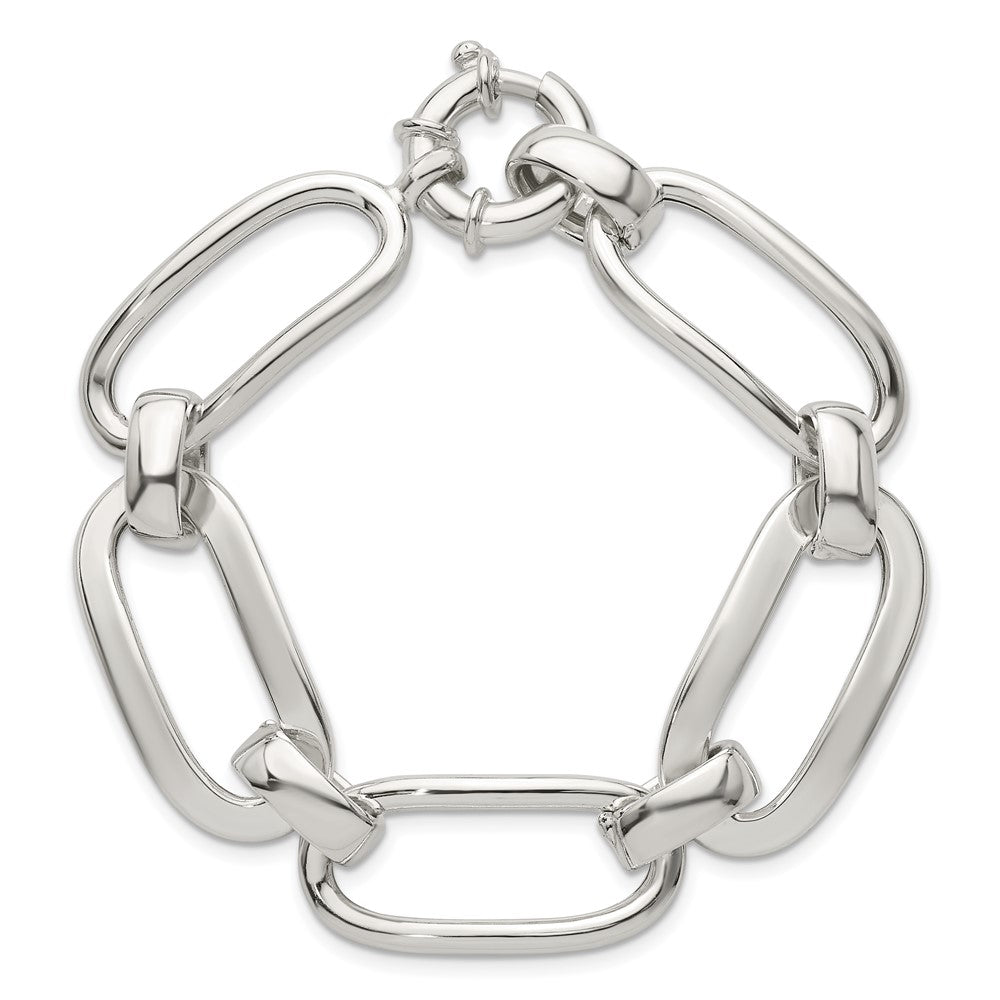Sterling Silver Polished Long Oval and Round Link 7.5 inch Bracelet