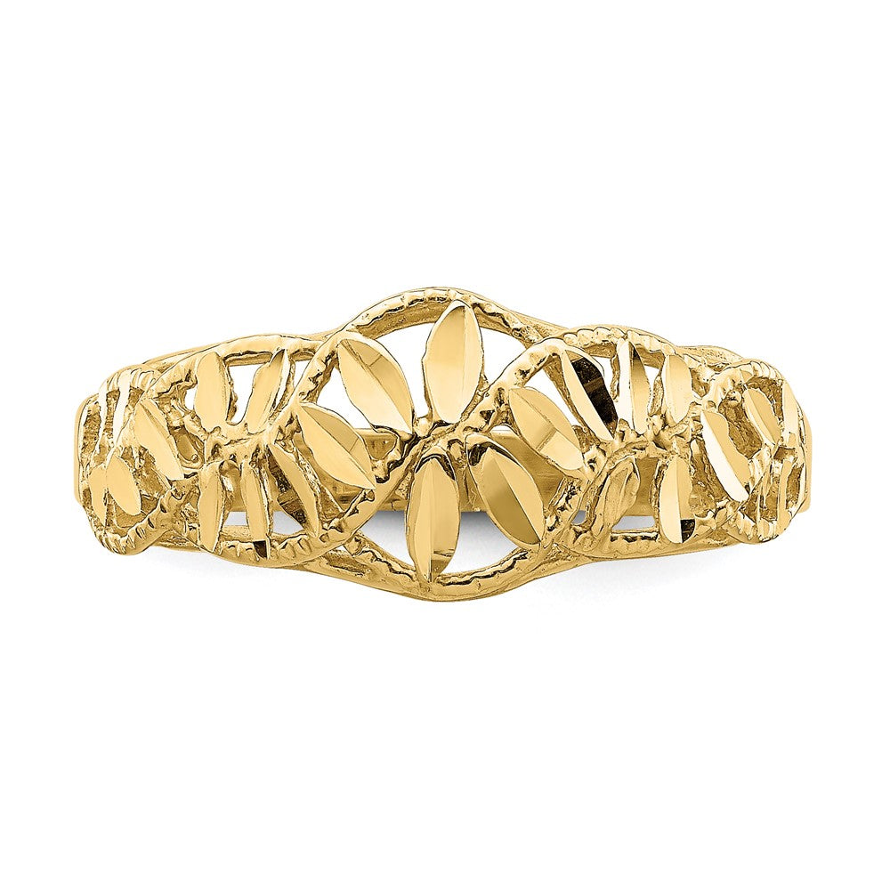 14K Diamond-cut Cut-Out Vine and Leaf Design Dome Ring Size 7.5