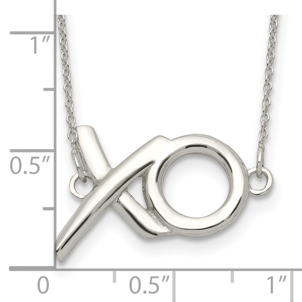 Sterling Silver Polished  XO w/2in. Ext. Necklace 16 Inches