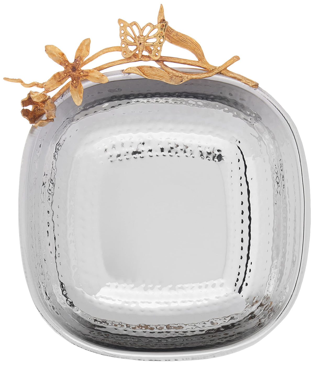 Leeber 70066 10.5 x 2.75 in. Butterfly Large Square Serving Bowl, Silver & Gold