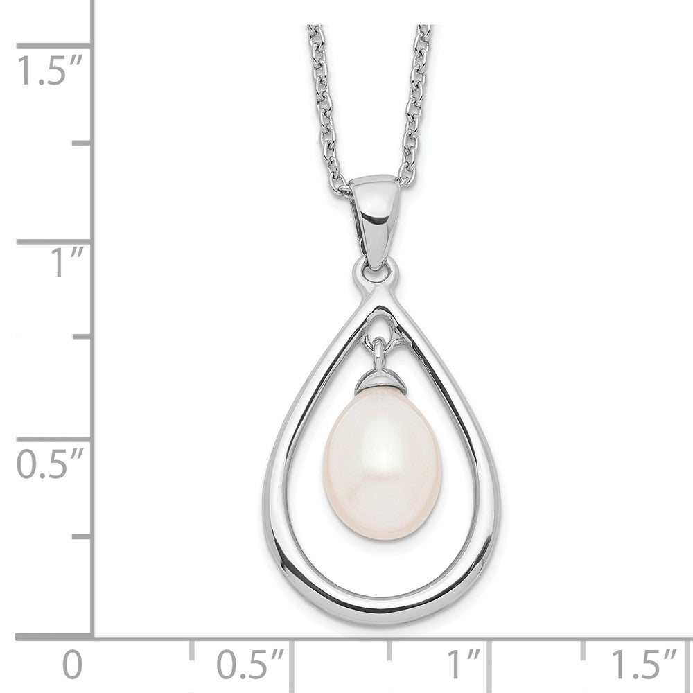 Sterling Silver Rhodium-plated 7-8mm White Teardrop Freshwater Cultured Pearl 17 inch Necklace 17 Inches