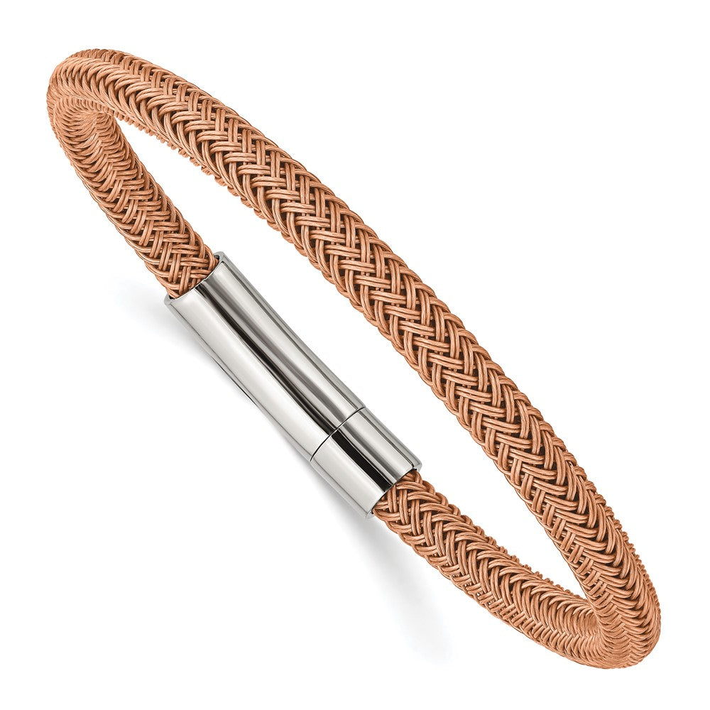 Stainless Steel Polished with Rose Wire 8.5in Bracelet 8.5 inches