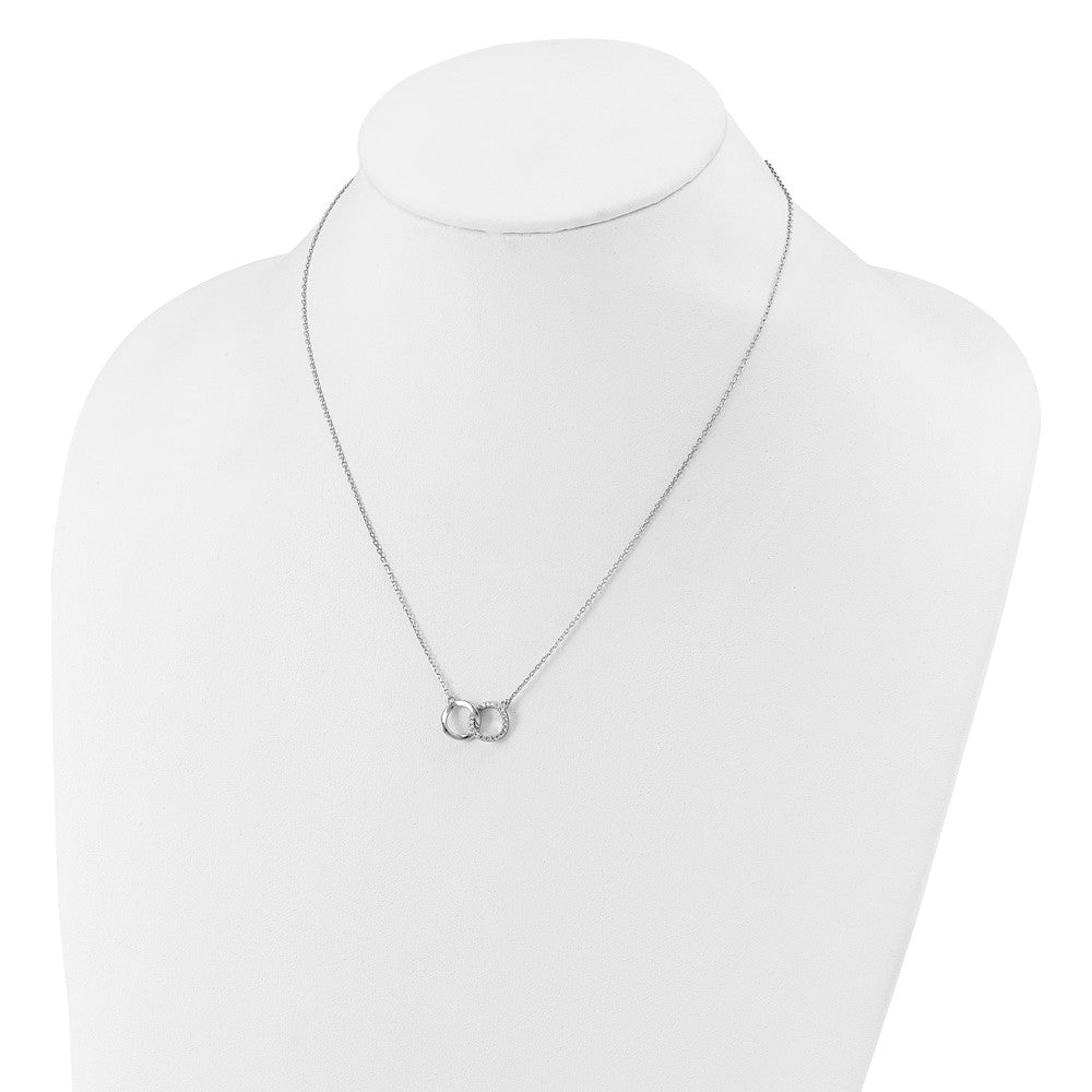 Cheryl M Sterling Silver Rhodium-plated Polished CZ Interlocking Ring Necklace 18 Inches