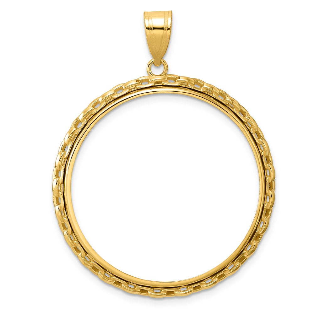 14k Polished Box with 32.0mm Prong Coin Bezel Pendant