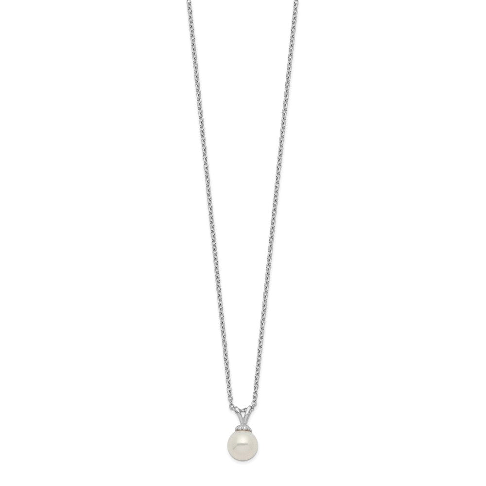 Sterling Silver Rhodium-plated 7-7.5mm White Round Freshwater Cultured Pearl 17 inch Necklace 17 Inches