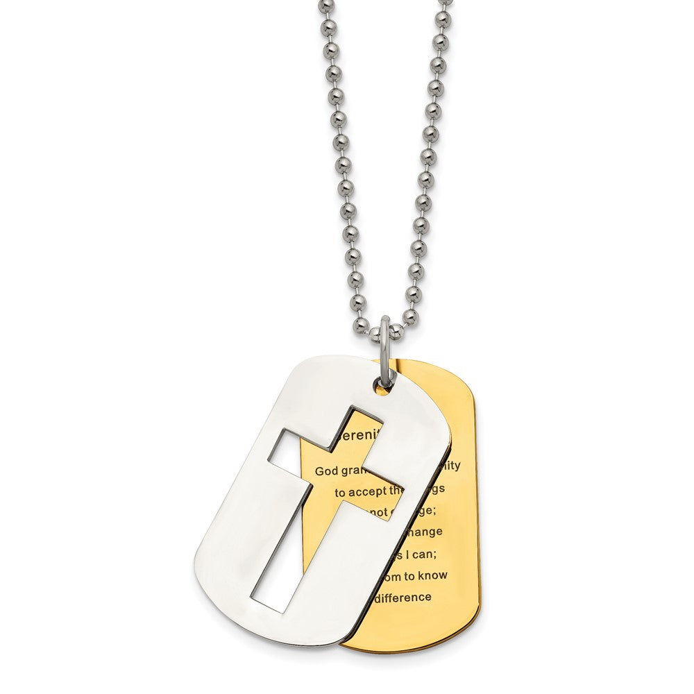Stainless Steel Polished Yellow IP-plated 2 Piece Serenity Prayer Necklace