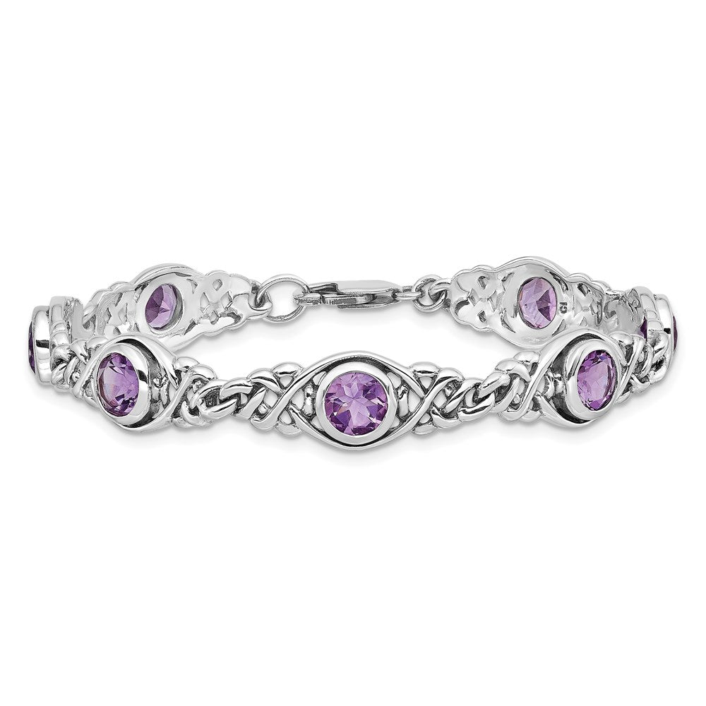 Sterling Silver Rhodium-plated Amethyst Bracelet 7.25 inches