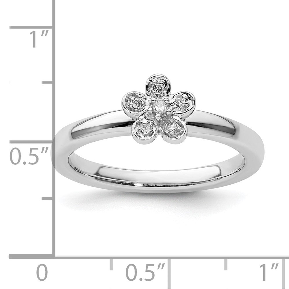 Sterling Silver Stackable Expressions Flower Diamond Ring Size -10