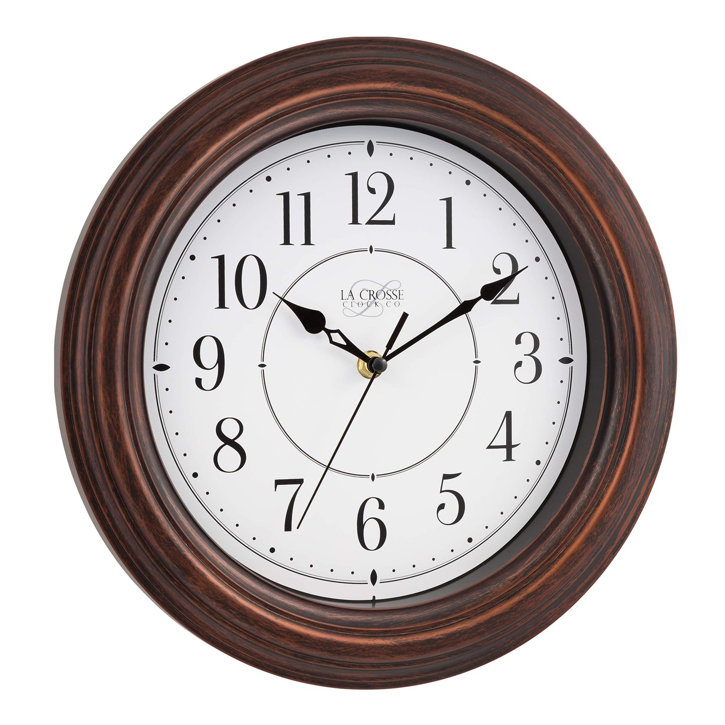 La Crosse Clock 12 inch Evelyn Brown Quartz Analog Clock with Silent Movement, 404-2630W
