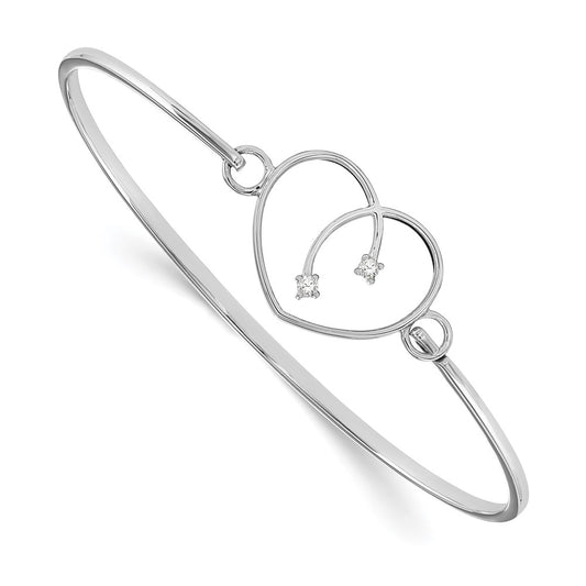 White Ice Sterling Silver Rhodium-plated Diamond Heart Bangle 7 inches