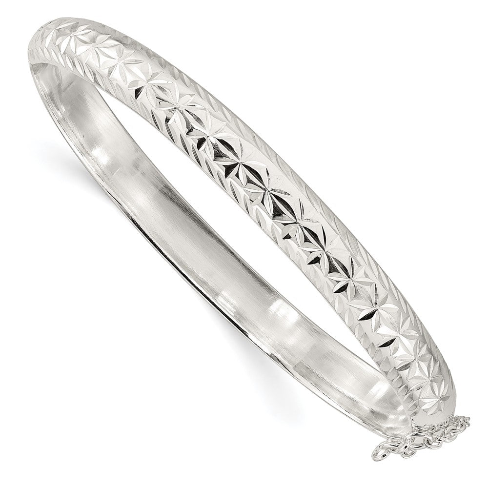 Sterling Silver Polished and D/C 7.25mm Hinged  Bangle 7.5 inches