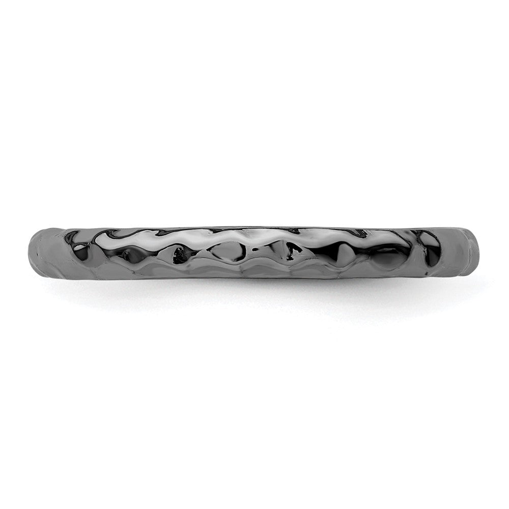 Sterling Silver Stackable Expressions Black-plated Hammered Ring Size -6