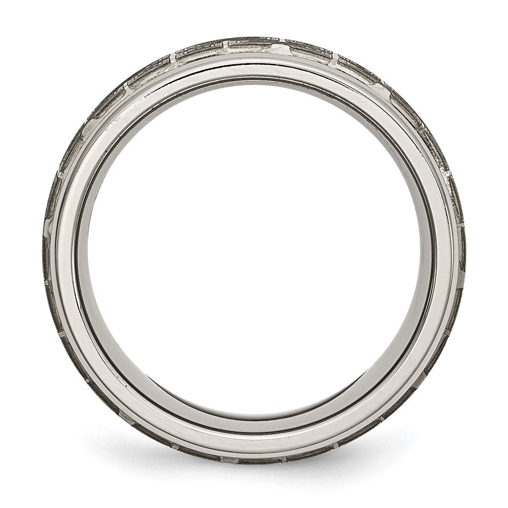 Titanium Brushed & Polished Laser Design 8mm Ridged Edge Band Size - 9
