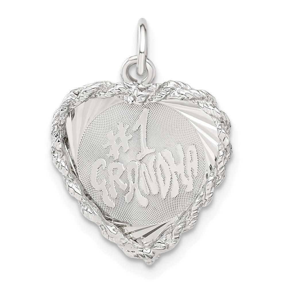 Sterling Silver Diamond-cut #1 Grandma Heart Disc Charm