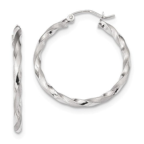 10k White Gold Polished & Satin Twisted Hoop Earrings