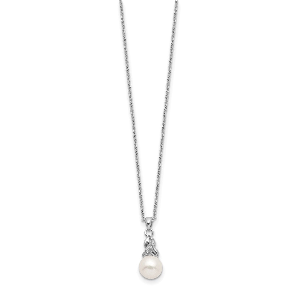 Sterling Silver Rhodium-plated 6-7mm White Near-Round Freshwater Cultured Pearl and CZ 17 inch Necklace 17 Inches