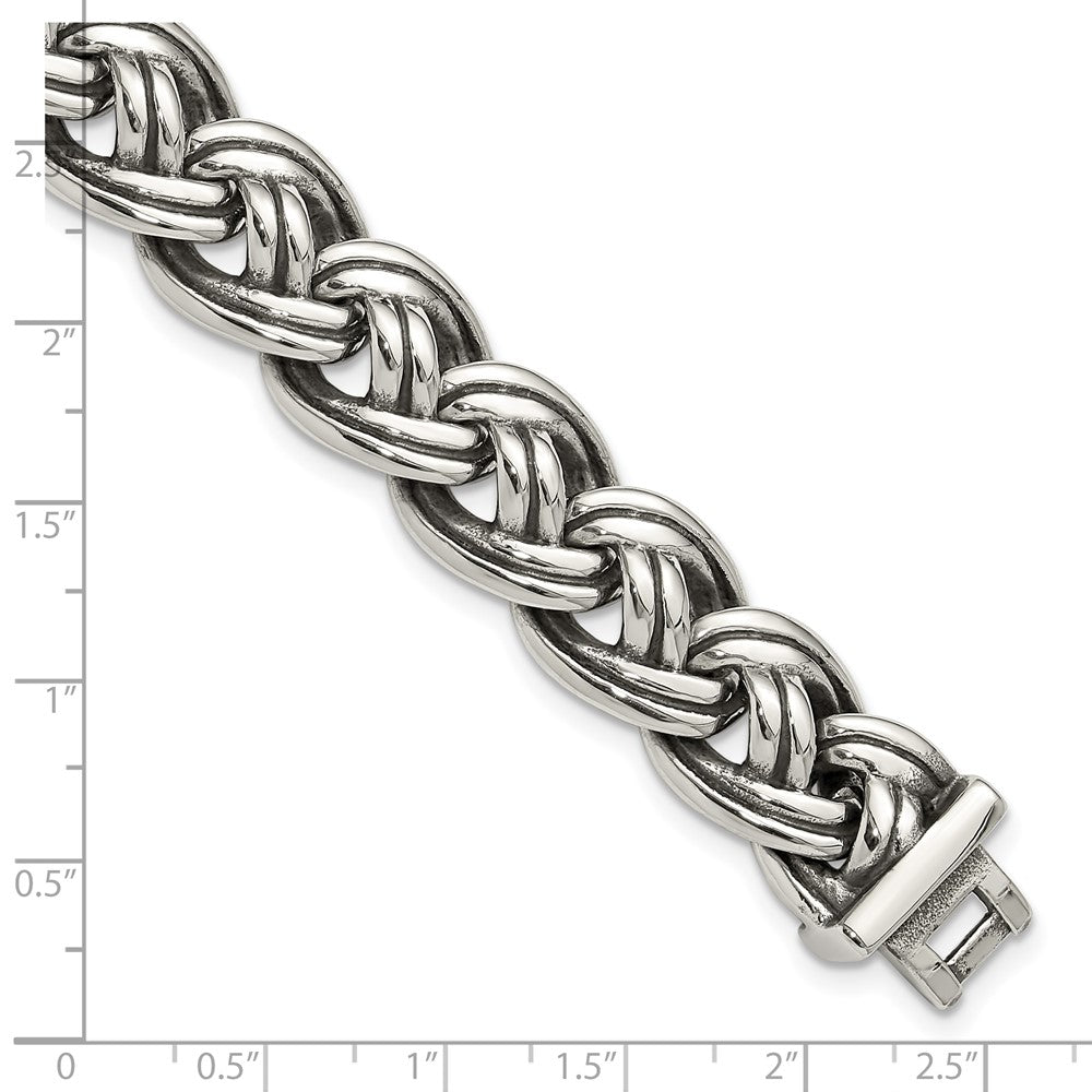 Chisel Stainless Steel Antiqued and Polished 8.5 inch Curb Link Bracelet 8.5 inches