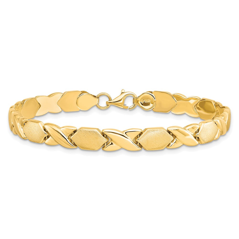 10KPolished and Brushed X/O Fancy Bracelet 7.5  inches
