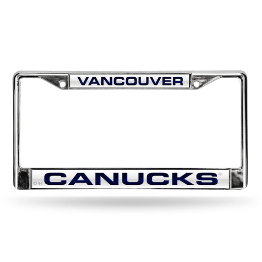 NHL Vancouver Canucks Laser Chrome Acrylic License Plate Frame-White w/Navy QGC7128