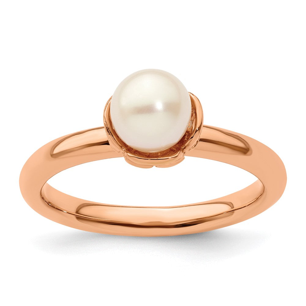 Sterling Silver Stack Exp. White FW Cultured Pearl Pink-plated Ring Size -6