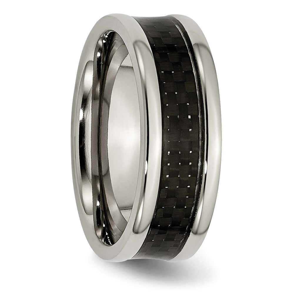 Titanium Polished w/Black Carbon Fiber Inlay 8mm Band Size - 9