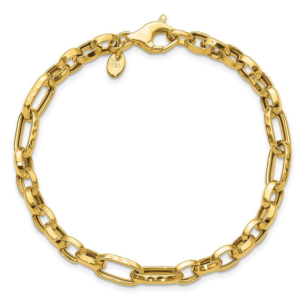14K Polished and Hammered Fancy Link Bracelet 7.5  inches