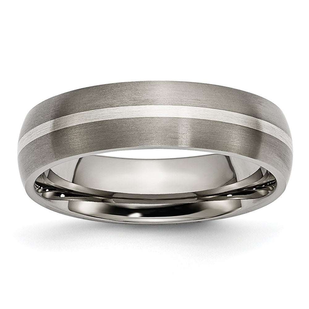 Titanium Brushed w/Sterling Silver Inlay 6mm Band Size - 9