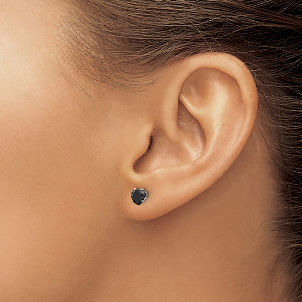Stainless Steel Polished 5mm Black Heart CZ Stud Post Earrings