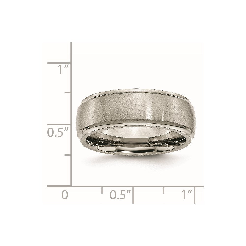Titanium Brushed Center 8mm Ridged Edge Band Size - 12.5