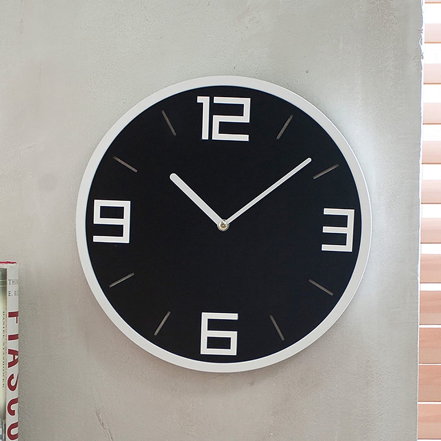 Modern Minimalist Classic White on Black Wall Clock