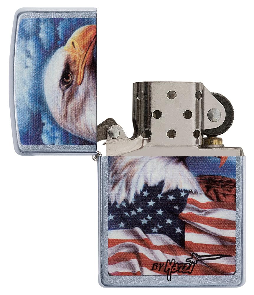 Zippo Mazzi Bald Eagle with Flag Street Chrome Pocket Lighter