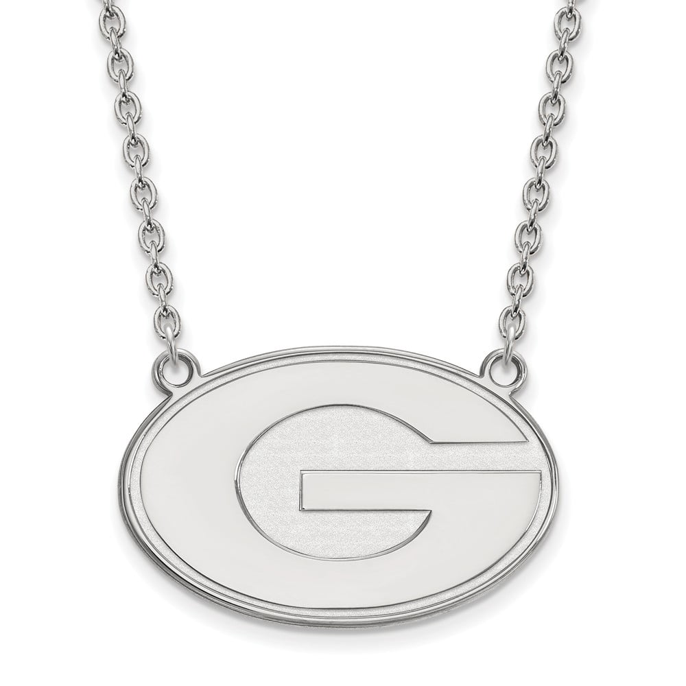 Sterling Silver Rhodium-plated LogoArt University of Georgia Letter G Large Pendant 18 inch Necklace QSS016UGA-18