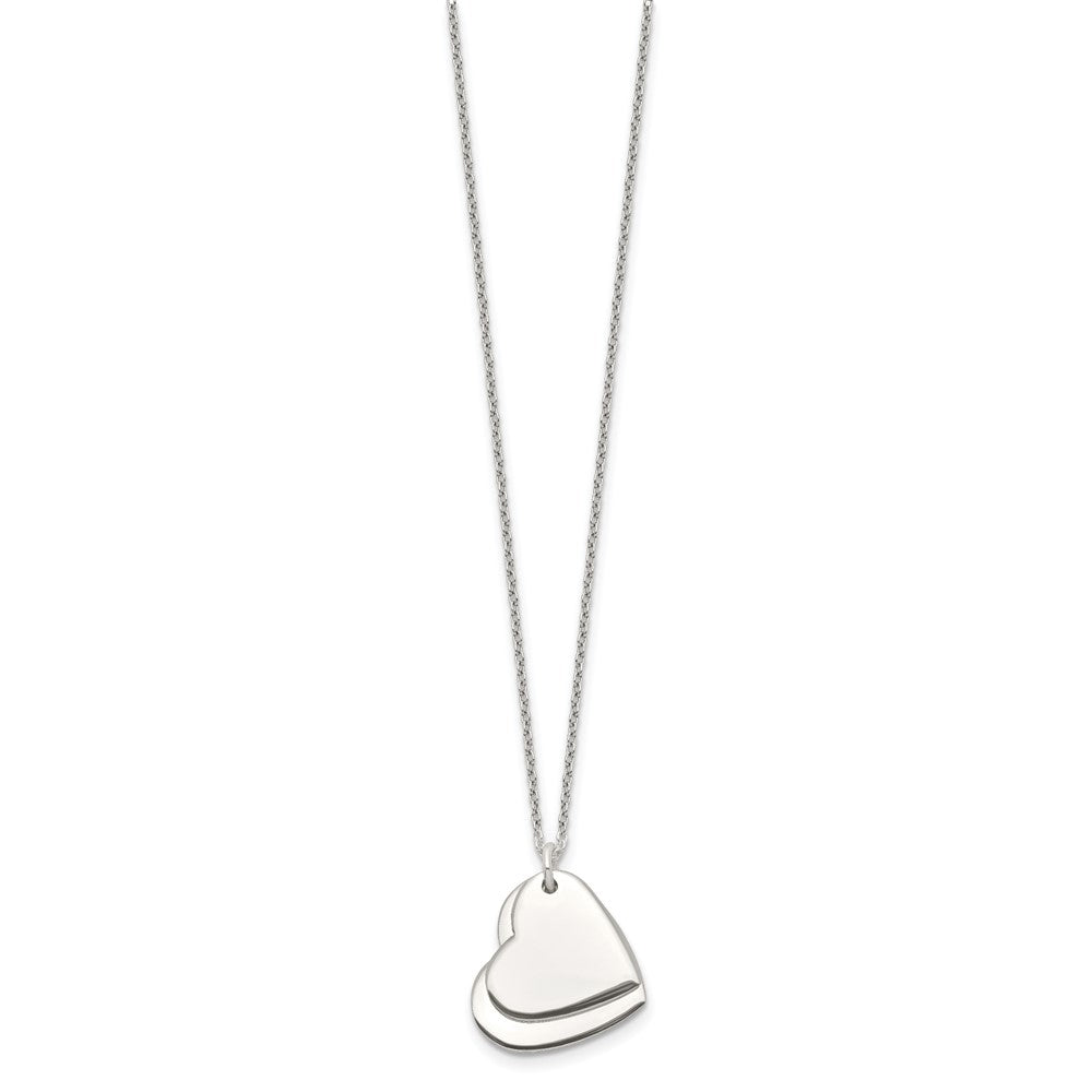 Sterling Silver Polished Double Heart Necklace 18 Inches