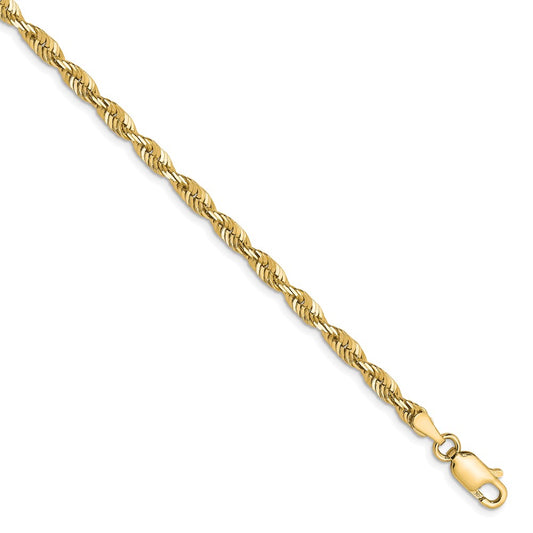 10K 3mm Diamond-Cut Lightweight Rope Chain 8  inches