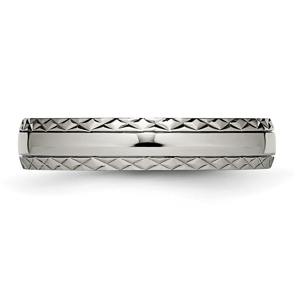 Titanium Polished Grooved 5mm Criss Cross Design Band Size - 10