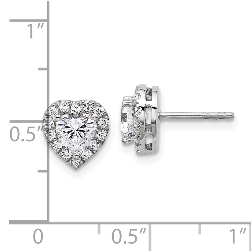 14k White Gold 1 1/4 carat Lab Grown Diamond VS/SI+ G+ Complete Halo Heart Post Earrings