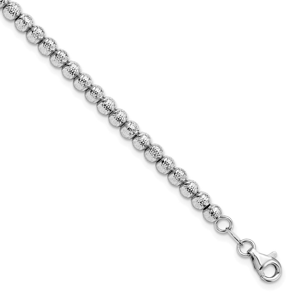 14K White Gold Polished and Diamond-cut Beaded Bracelet 7.5  inches