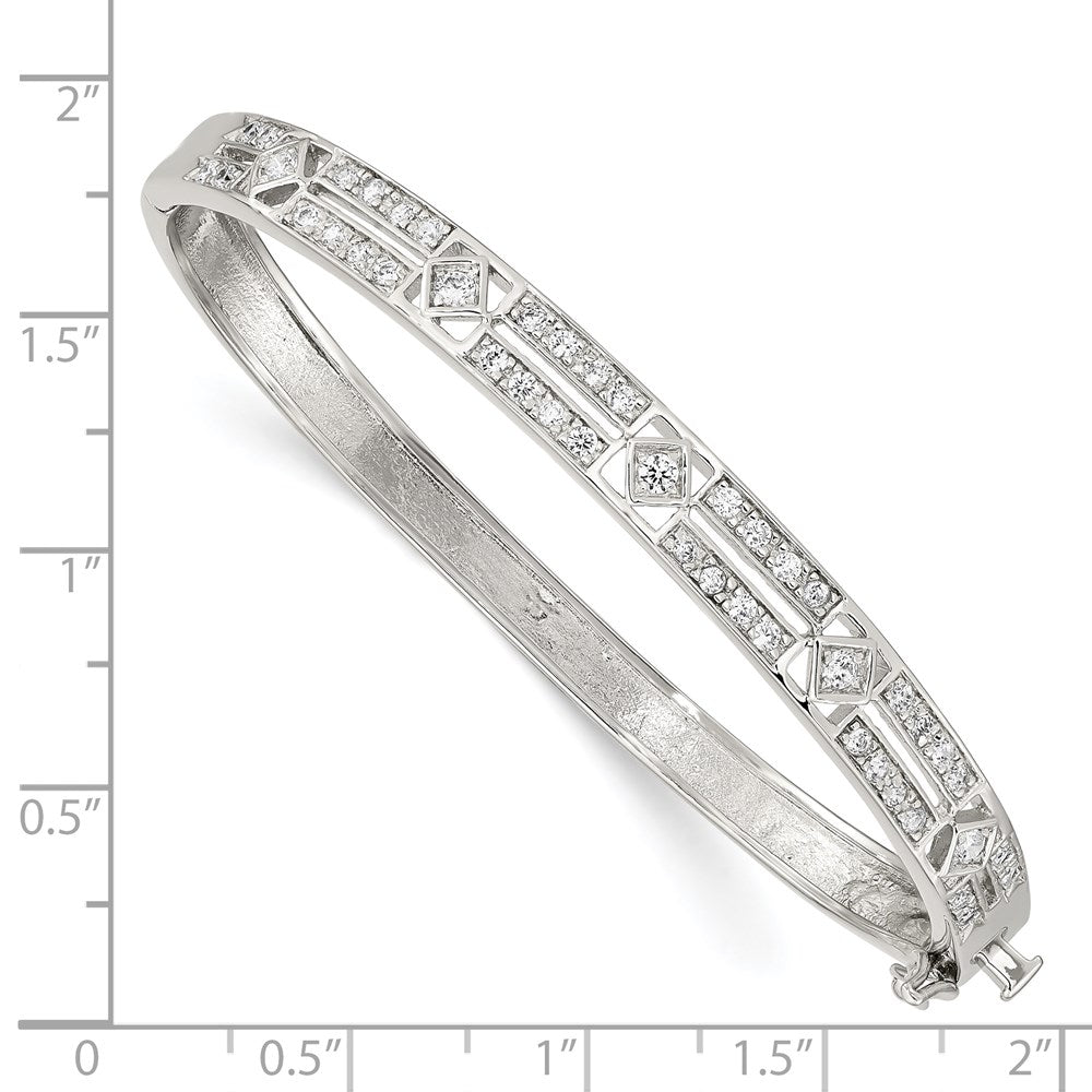 Sterling Silver Rhodium-plated CZ Hinged Bangle 6.75 inches