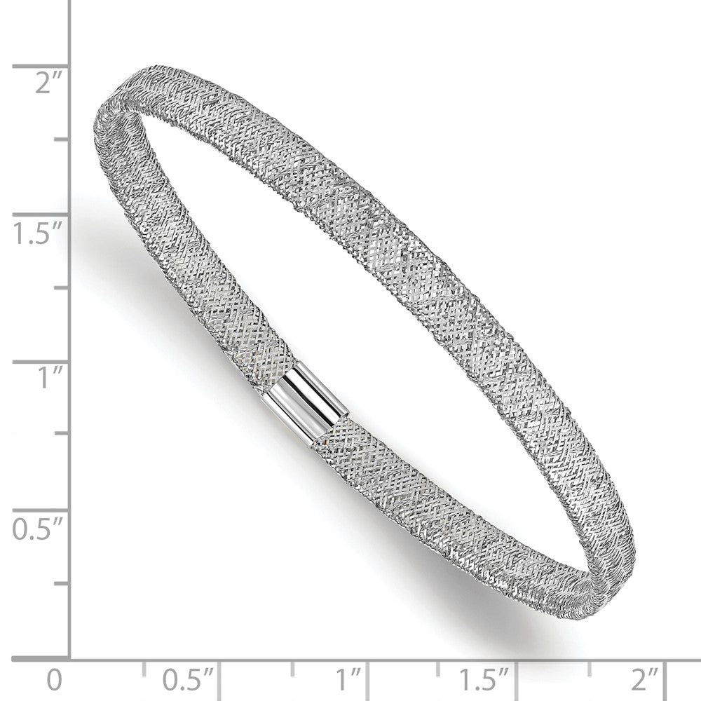 10K w/White RH-plating Fancy Stretch Bangle Bracelet