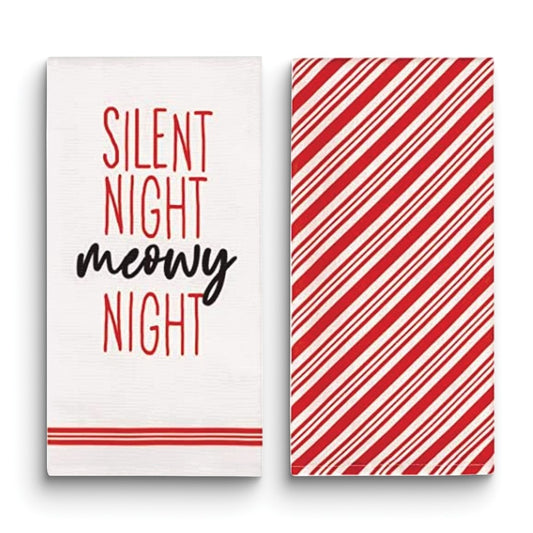 Silent Meowy Night Christmas Set of Two Cotton Kitchen Towels