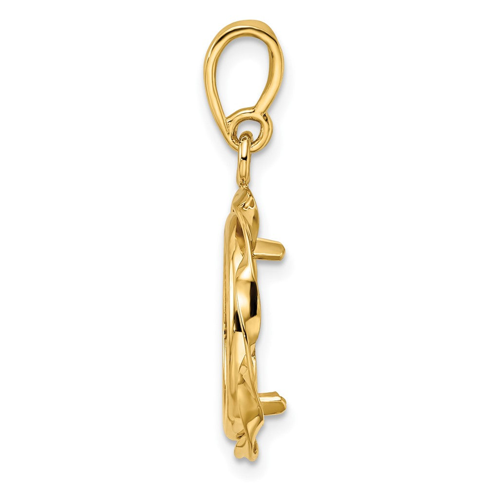 Wideband Distinguished Coin Jewelry 14k Polished Hand Twisted Ribbon 14.0mm Prong Coin Bezel Pendant
