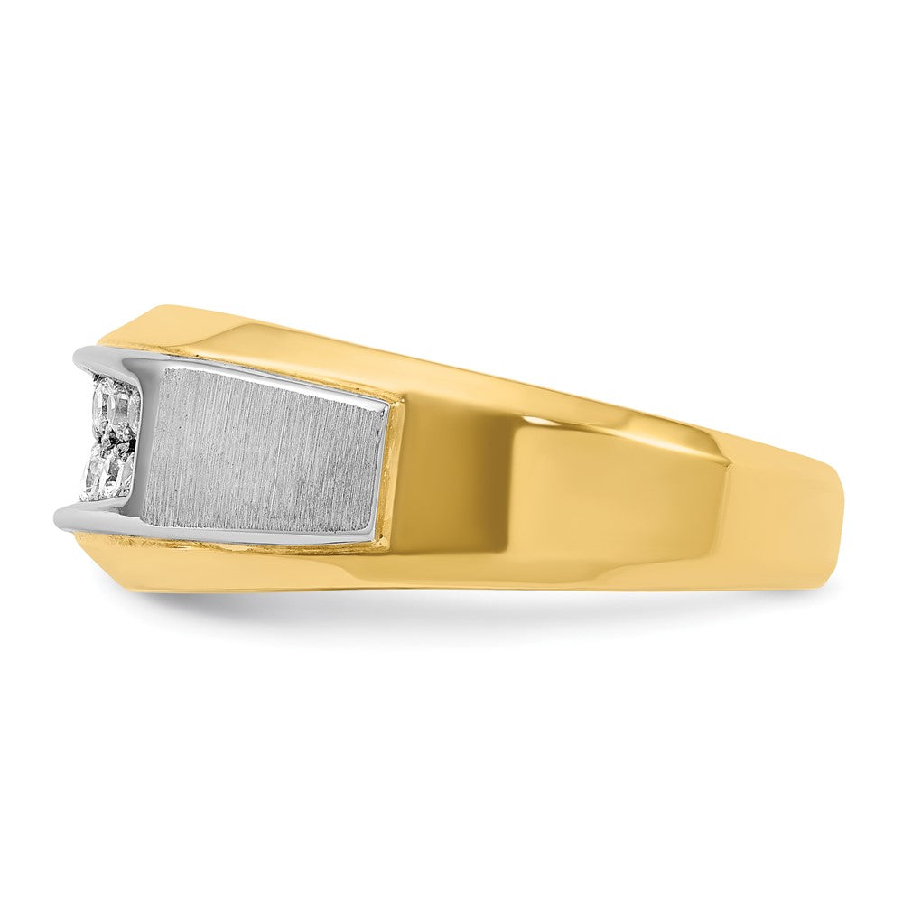 14k Two-tone IBGoodman Men's Polished and Satin 2-Row 1/2 Carat AA Quality Diamond Ring